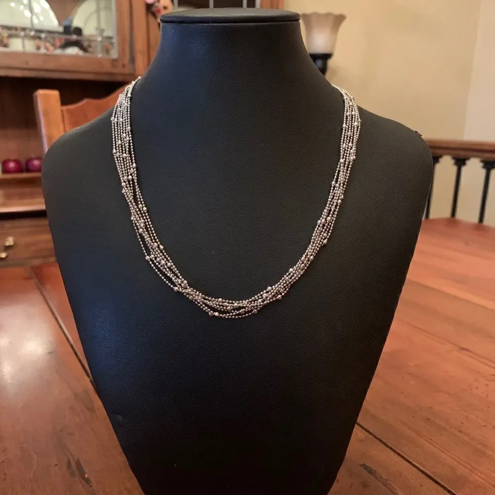 NEW Italian Sterling Silver 6 Strand Bead Necklace
