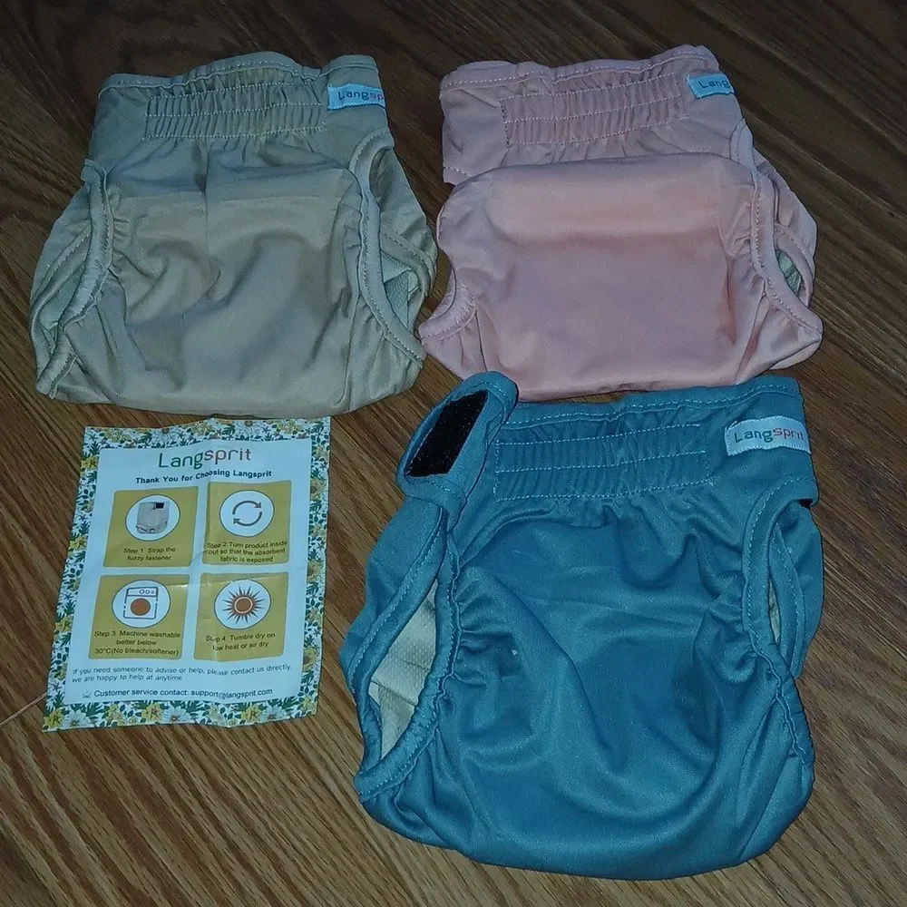 Langsprit Reusable Cat Diapers for Female and Male Washable Sz M Waist 12