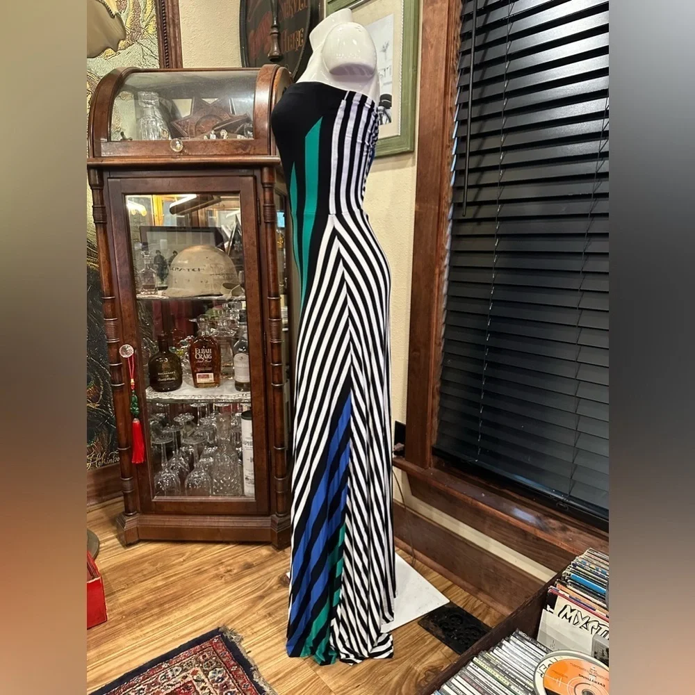 REMAIN Colorblock Striped Strapless Maxi Dress Cutout Back XS Coastal Boho