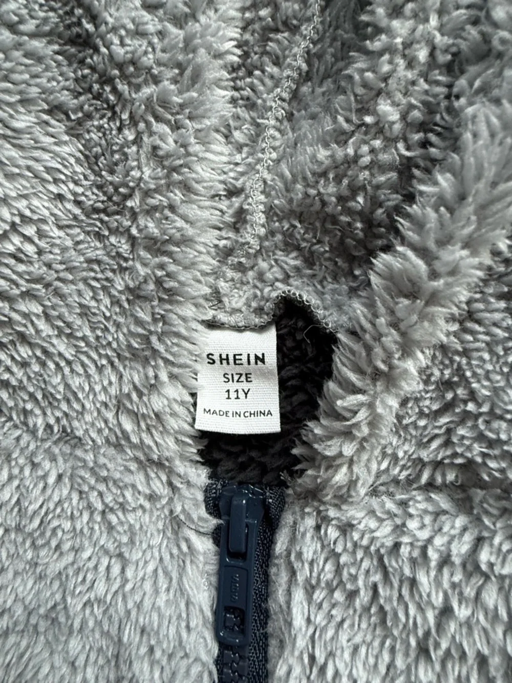 SHEIN Kids Size 11Y Colorblock Sherpa Hoodie Gray Cream Lightweight Cozy VGUC