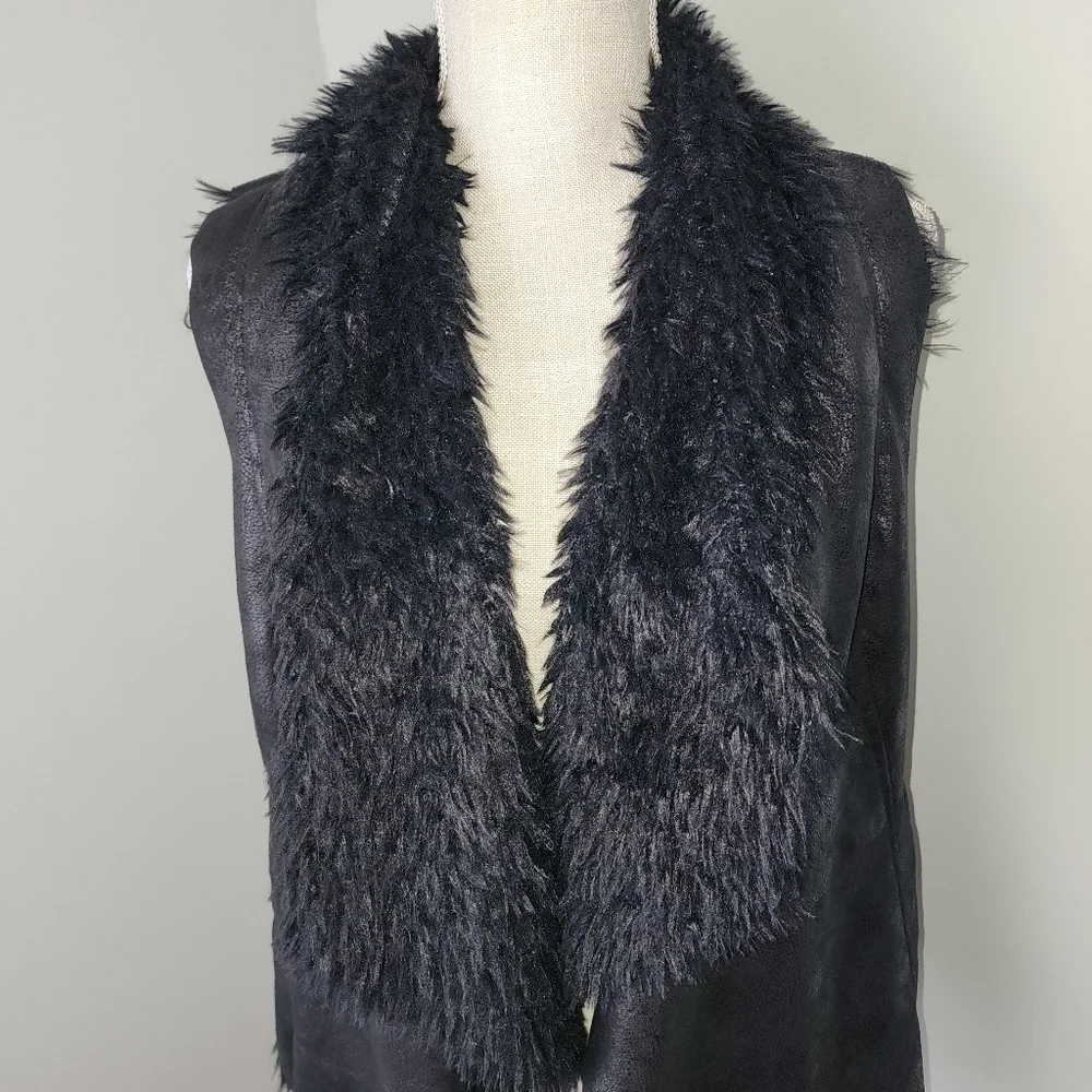 Mo Ka By Santa Fe Apparel Faux Suede And Leather Drape Vest Pockets Size Small