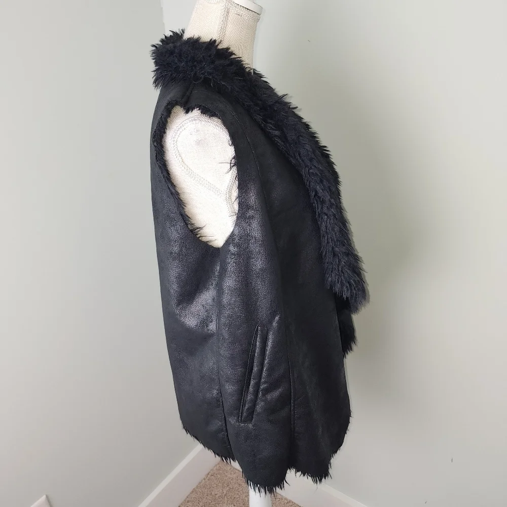 Mo Ka By Santa Fe Apparel Faux Suede And Leather Drape Vest Pockets Size Small