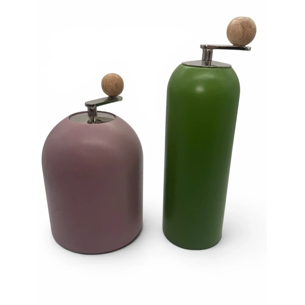 Anthropologie Salt & Pepper Grinder Set Green Mauve MCM Kitchen Decor