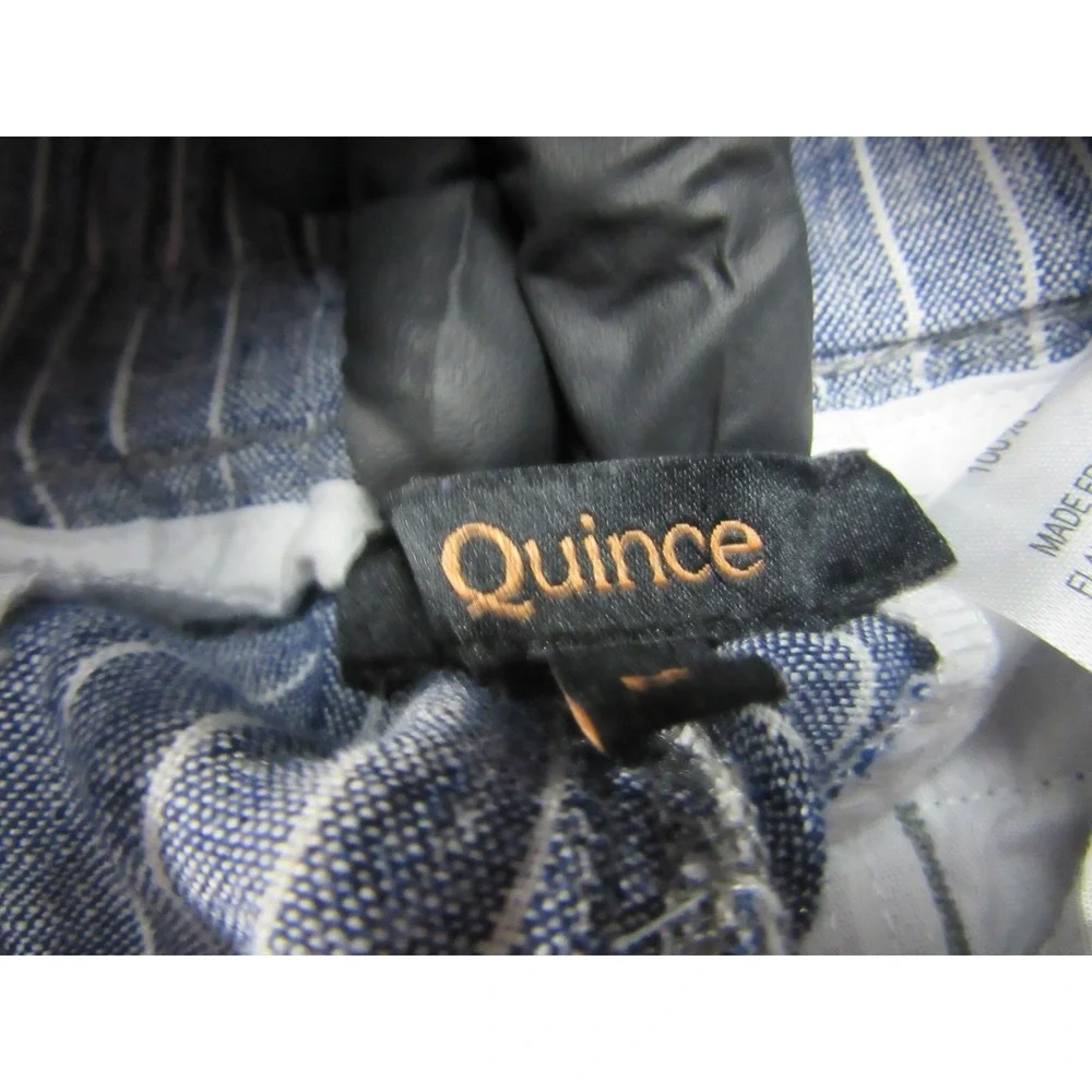 Quince Linen Pants Womens Medium Blue White Stripe Chambray Drawstring Wide Leg