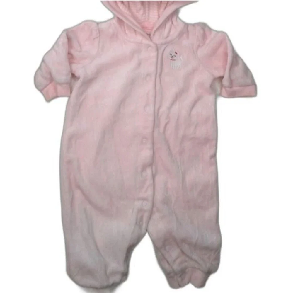 Carter's Baby Girl 3M Hooded Jumpsuit Pale Pink Snaps Cuffed Sleeves & Legs