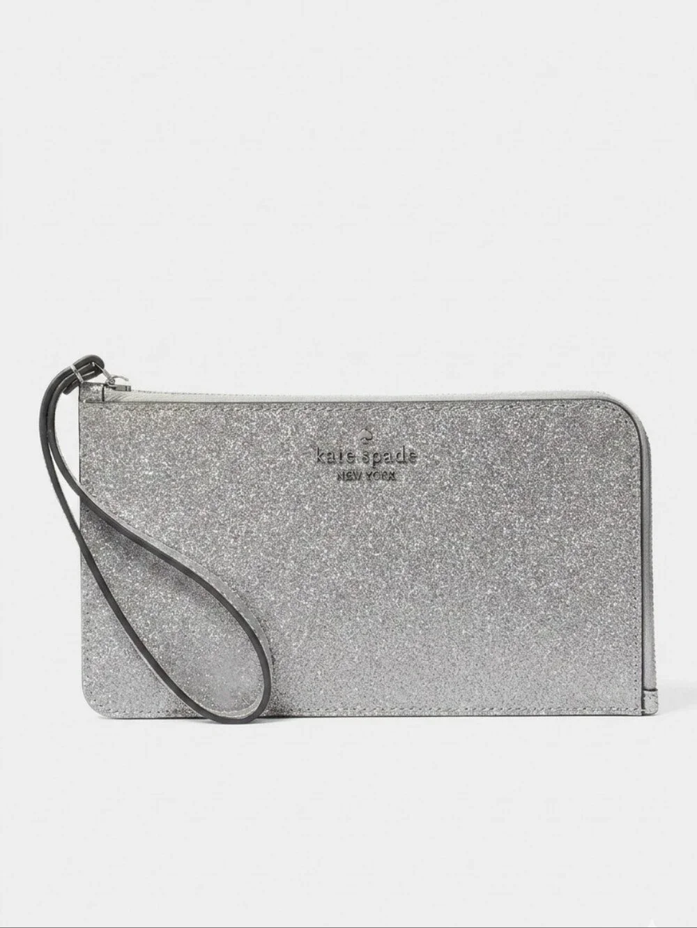 Kate Spade Lucy Silver Glitter Wristlet.