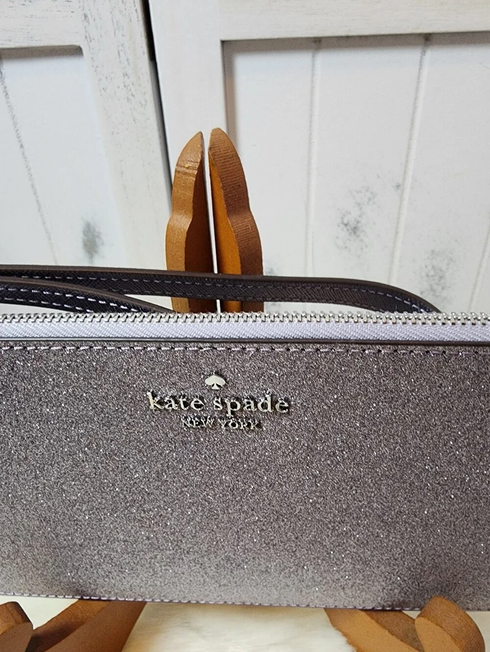 Kate Spade Lucy Silver Glitter Wristlet.