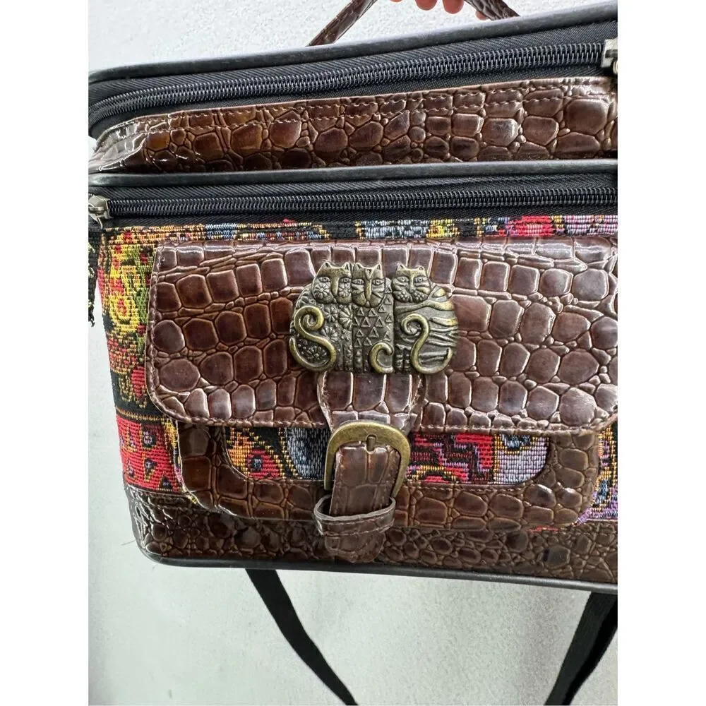 Laurel Burch Womens Multicolor Cat Faces Travel Cosmetic Makeup Train Case