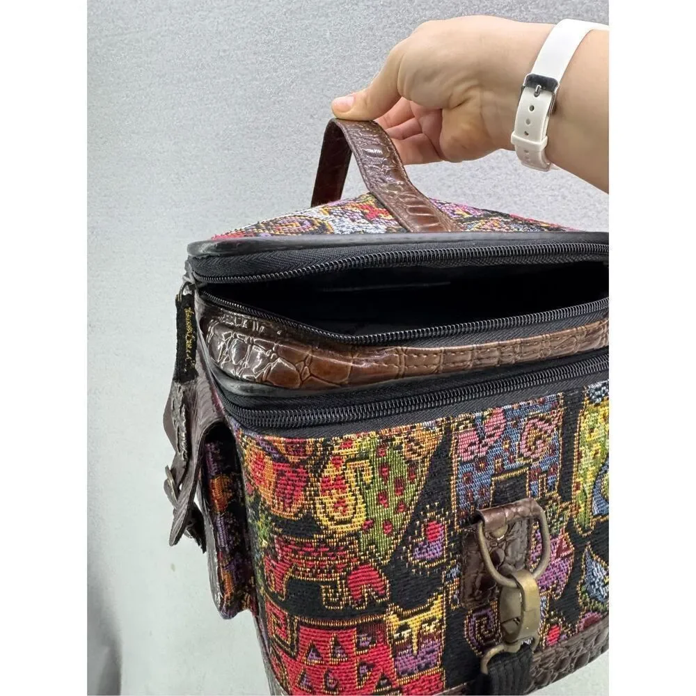 Laurel Burch Womens Multicolor Cat Faces Travel Cosmetic Makeup Train Case