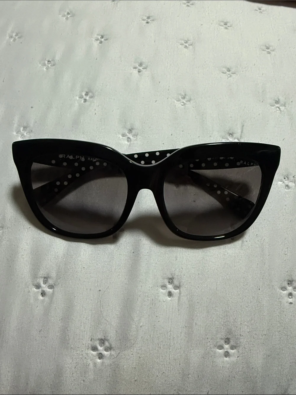 Ralph Lauren Black Cat-Eye Sunglasses with Polka Dot Interior
