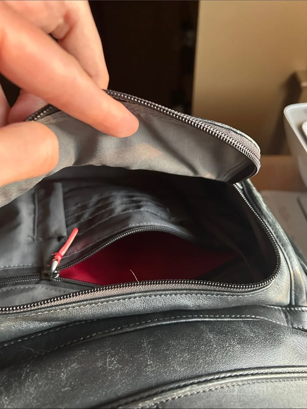 Tumi Black Leather Multi-Compartment Backpack