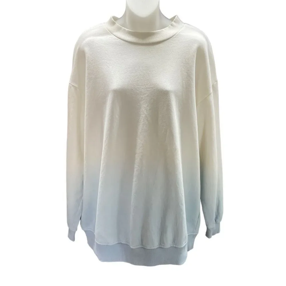 BP Sweatshirt Dip Dye Crew Neck Blue White Ribbed Cuffs Hem Long Sleeve Women XL