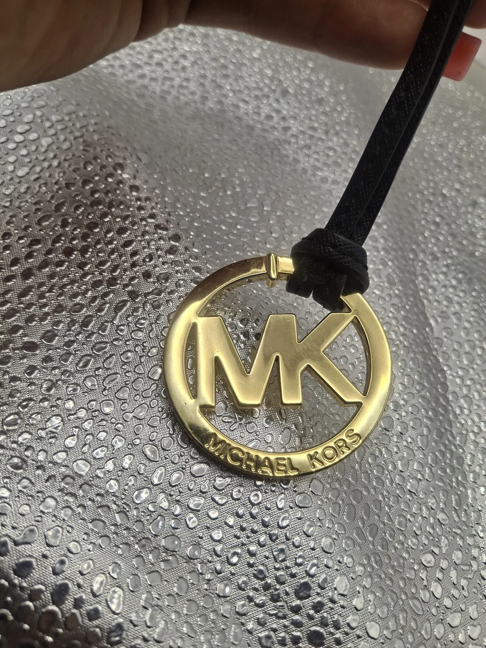 Michael Kors Gold MK Logo Keychain with Black Strap / Spare Purse Charm
