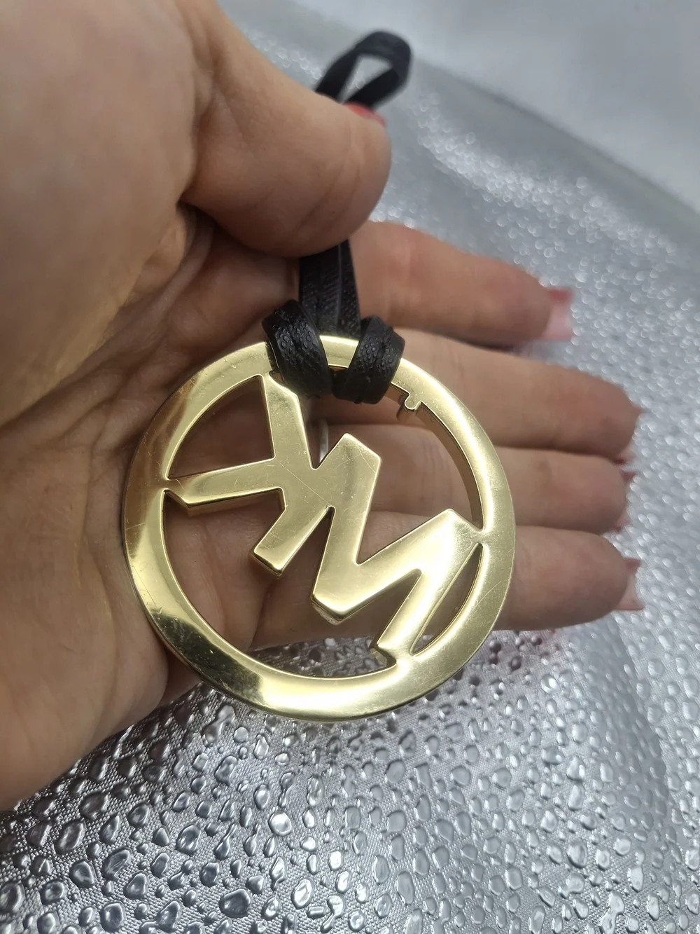 Michael Kors Gold MK Logo Keychain with Black Strap / Spare Purse Charm
