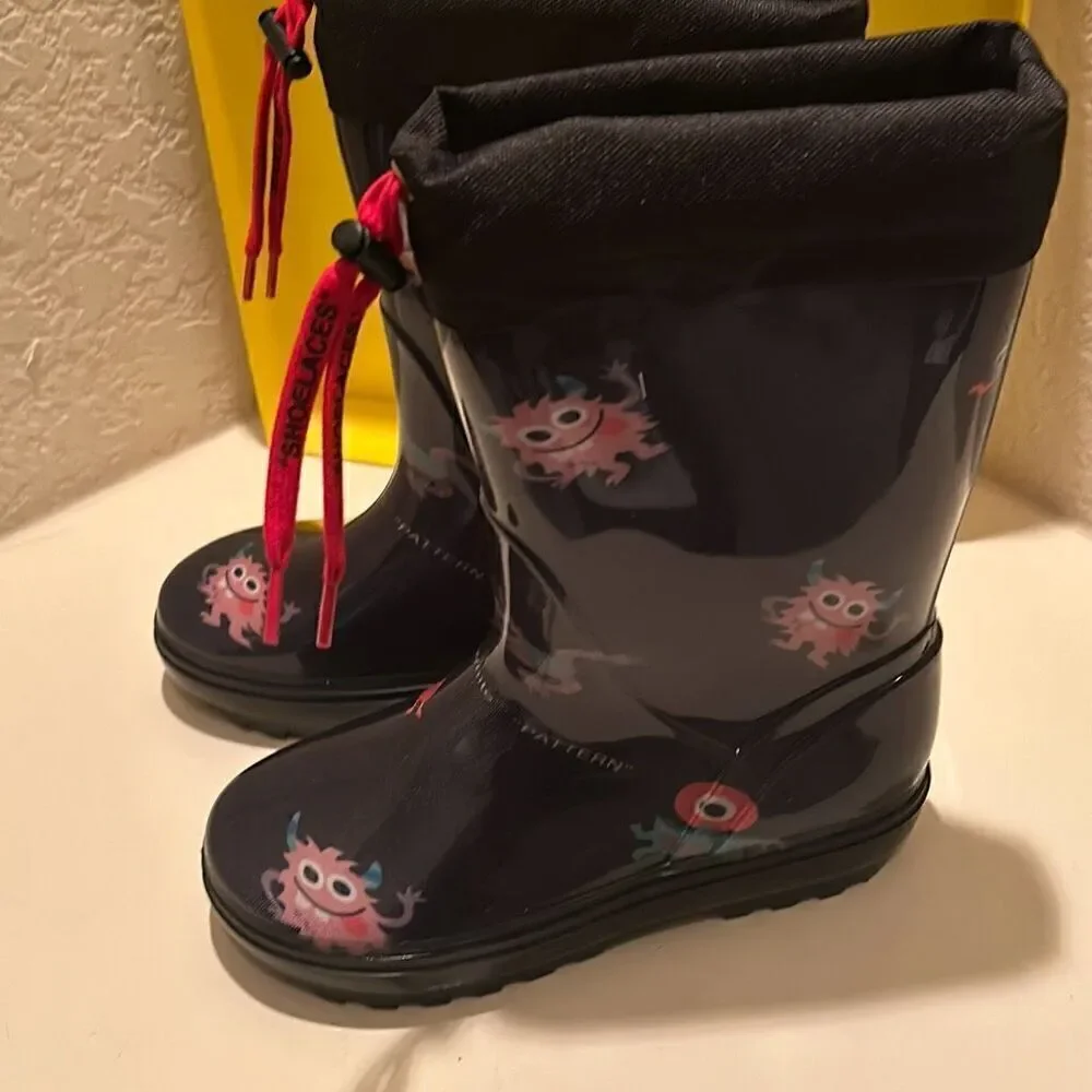 Off-White Kids Size 31 Monsters Graphic Rainboots Black Cartoon Print Luxury New