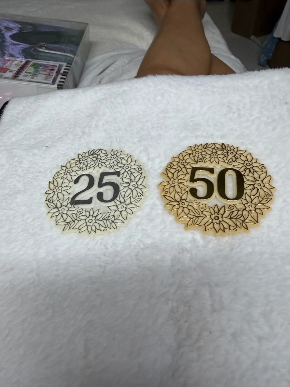 Vintage Cake toppers Numbered Floral - 25 & 50 anniversary picks