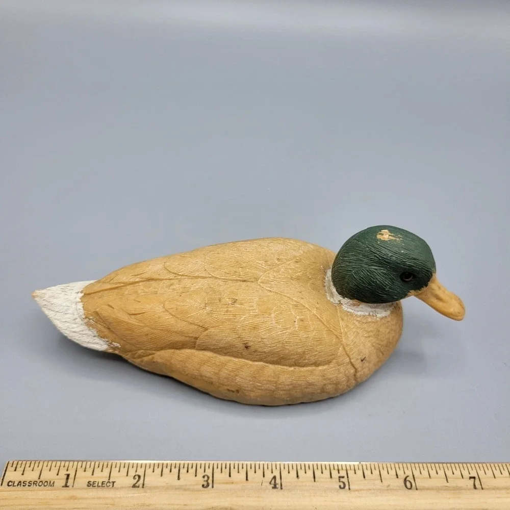 Vintage Plastic Duck Decoy Figurine Green Head Brown Body Collectible 3