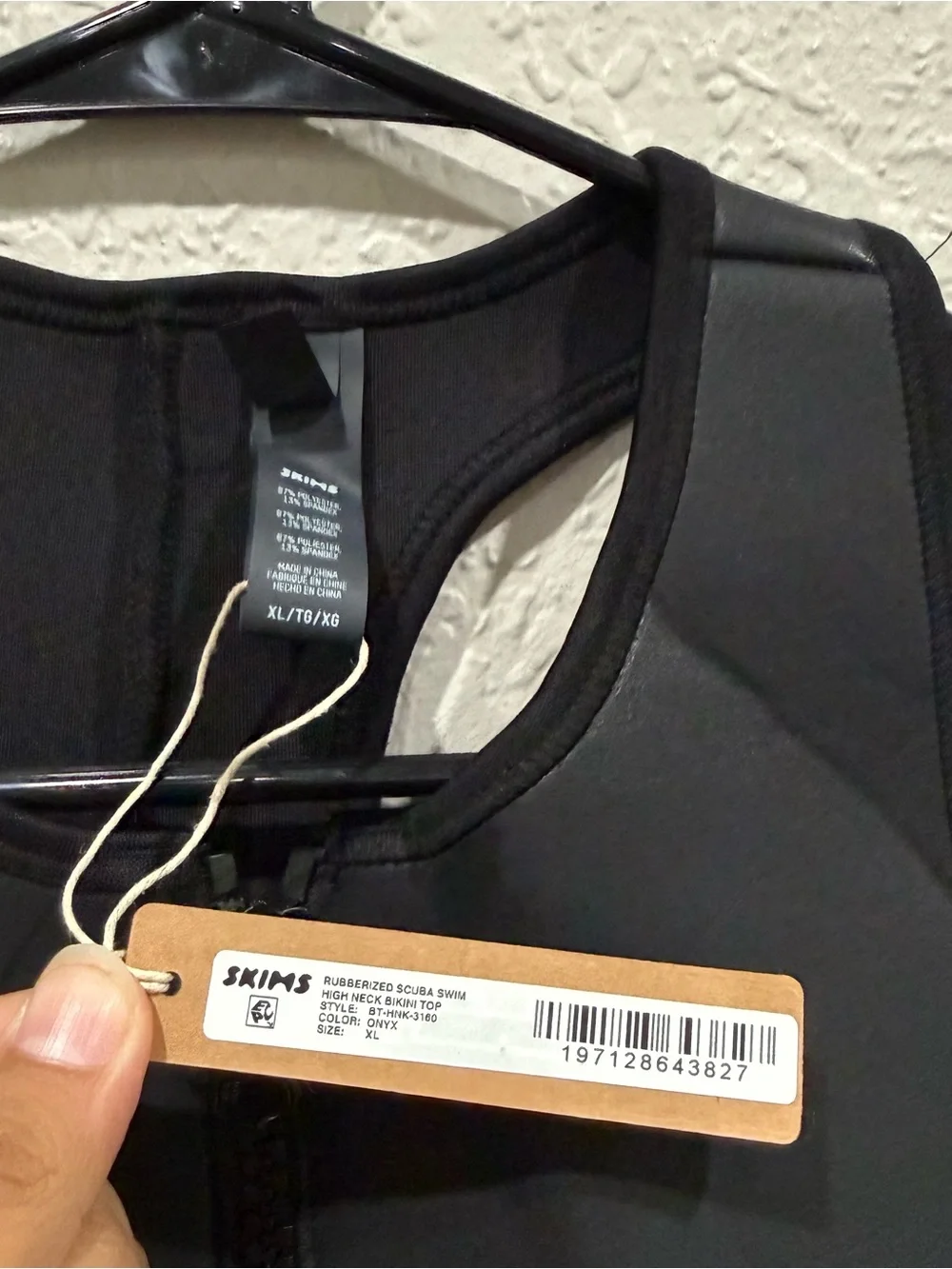 SKIMS Black Rubberized Scuba-Style Bikini Top with Front Zip XL