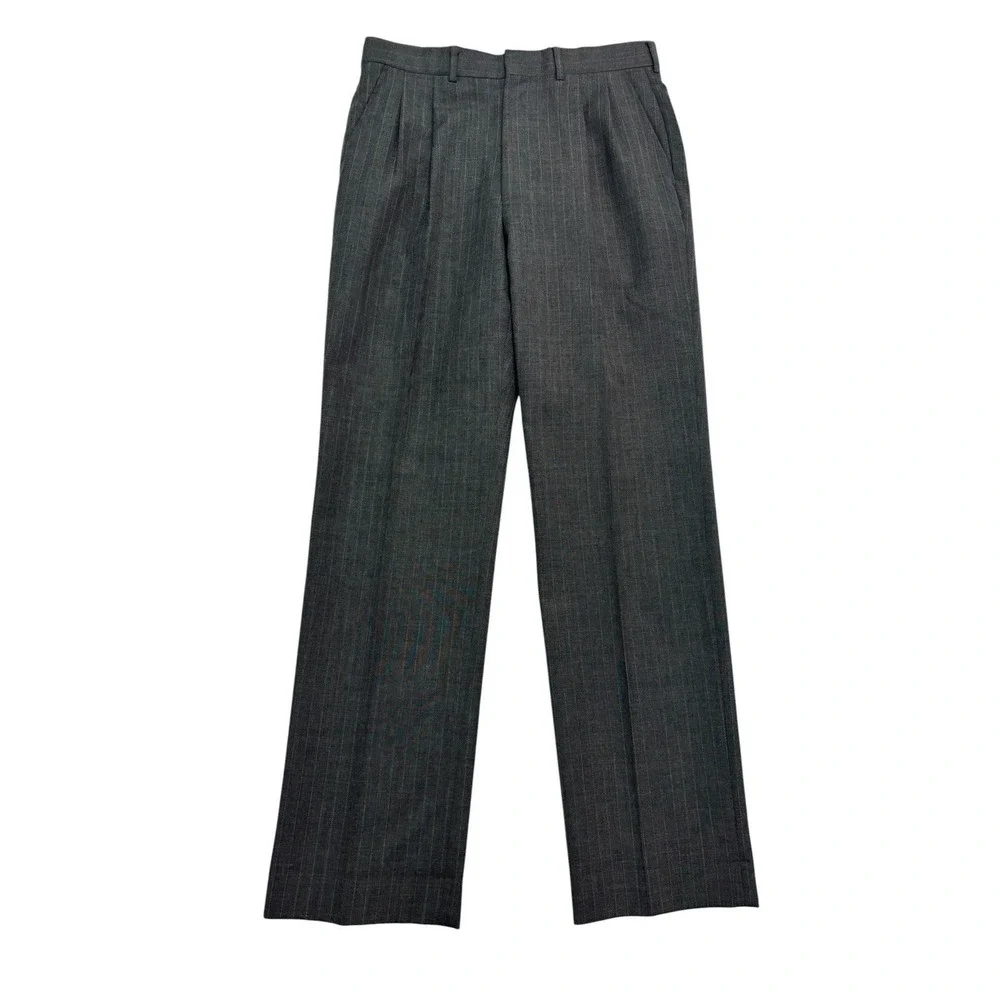 vtg Gray Pinstripe 38R 31x32 Oakton Ltd Wool Blend 2pc Pant Suit USA Flat Front