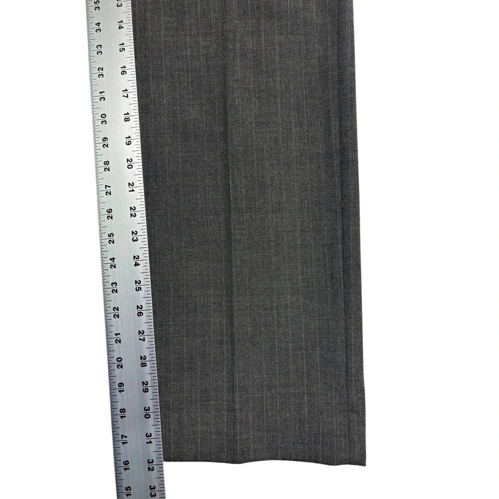 vtg Gray Pinstripe 38R 31x32 Oakton Ltd Wool Blend 2pc Pant Suit USA Flat Front