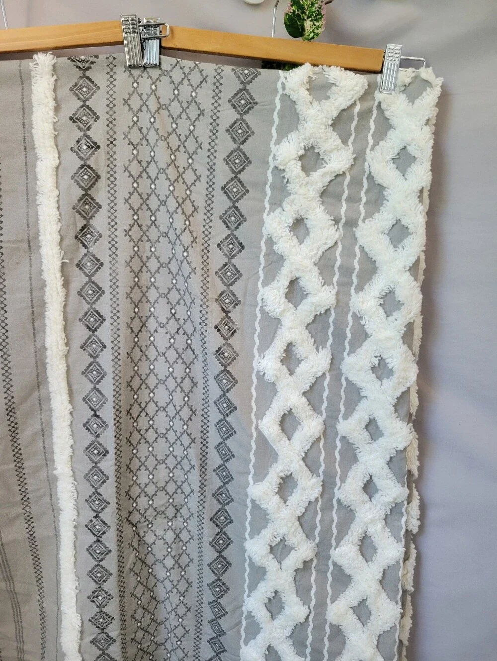 Ink + Ivy Imani Cotton Printed Single Curtain Panel Chenille Stripe Gray 50 x 95