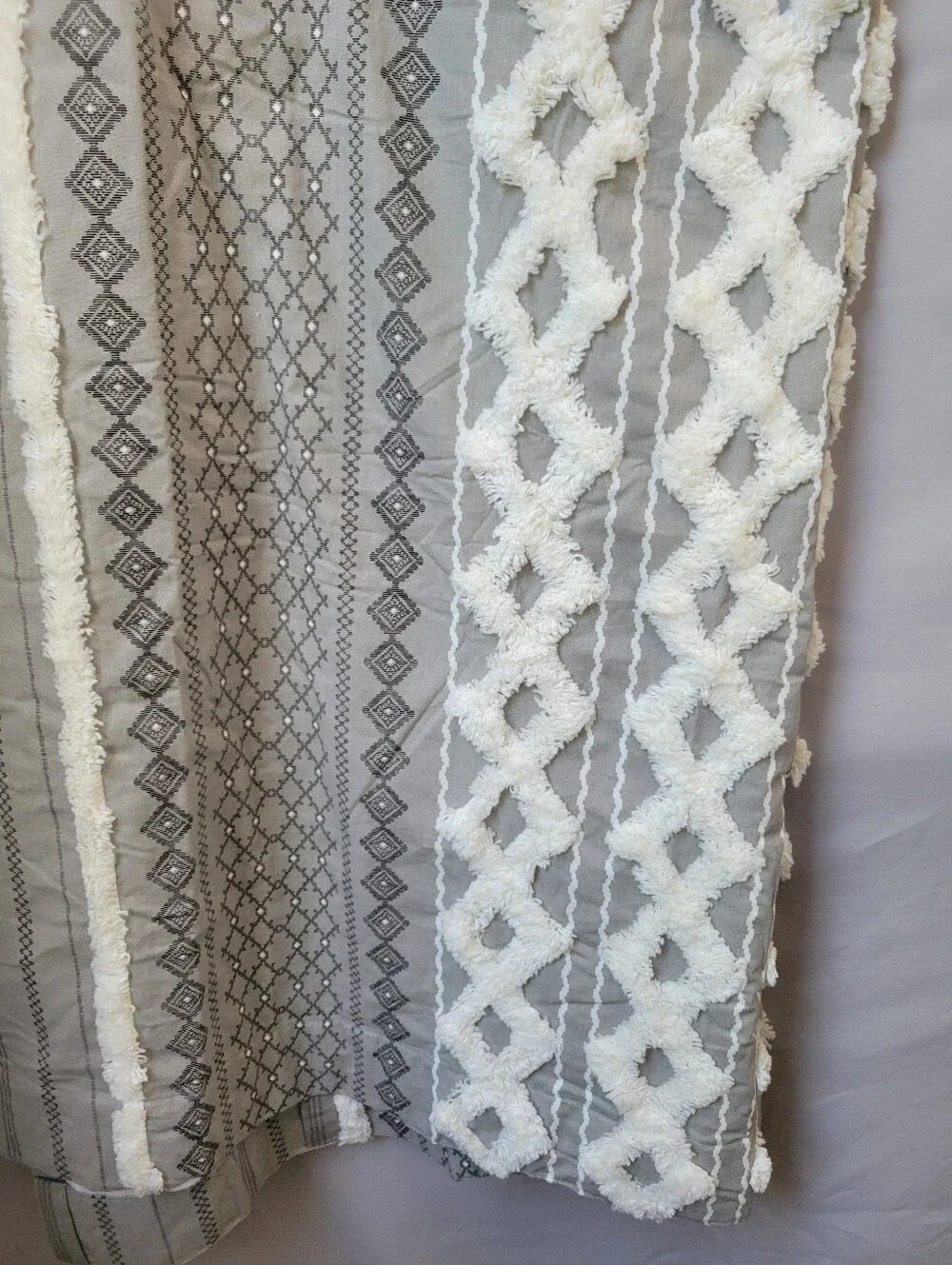 Ink + Ivy Imani Cotton Printed Single Curtain Panel Chenille Stripe Gray 50 x 95