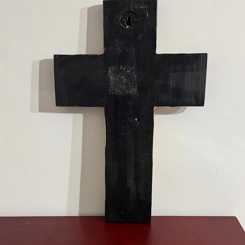 Rustic Southwestern style faux wood and hammered iron wall cross