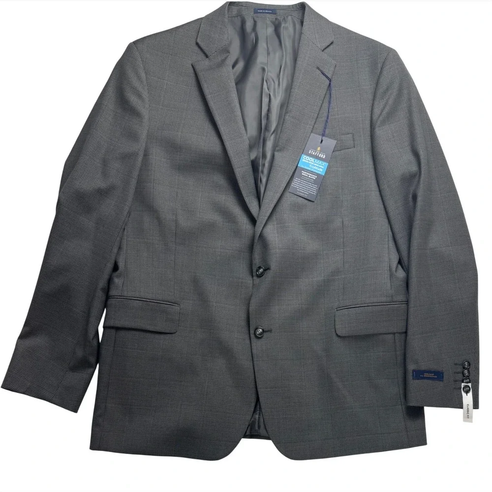 Stafford Men 48L Gray CoolMax Performance Wool Blend Classic Suit Jacket Blazer