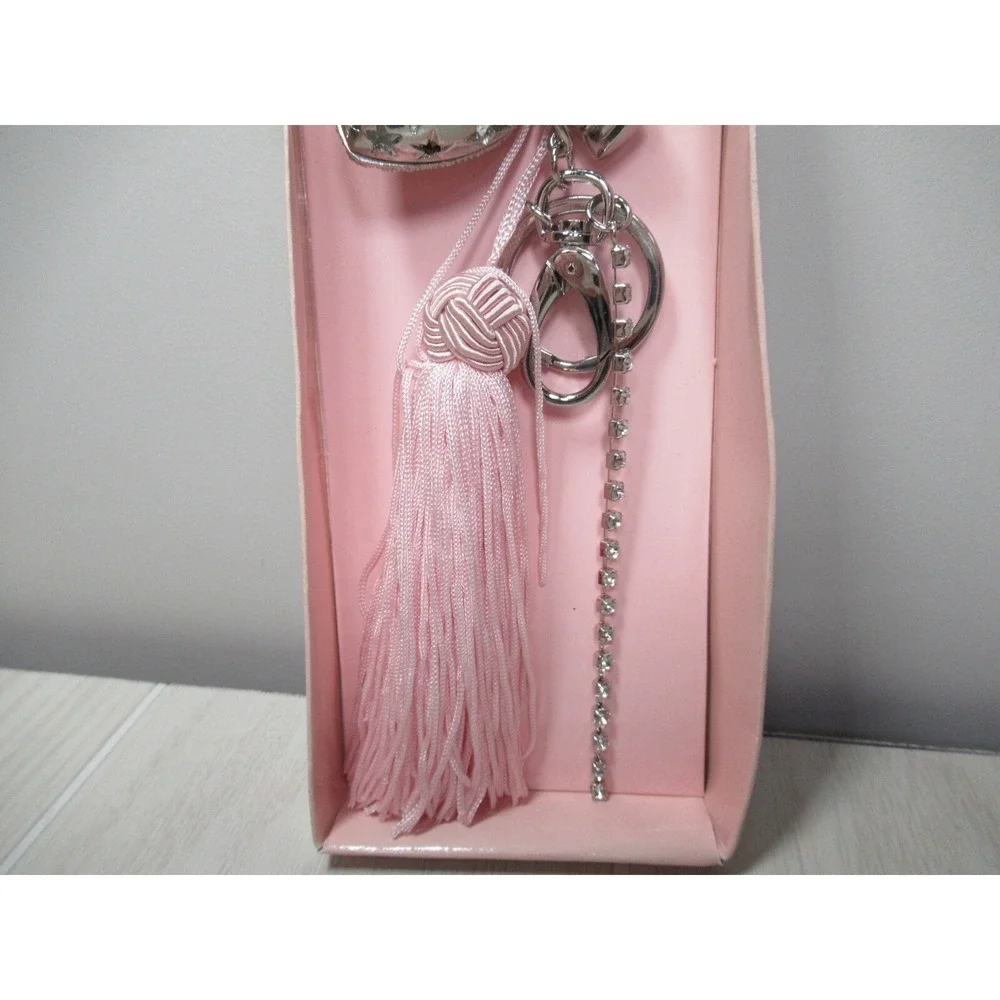Ulta cosmetics Silver tone pink tassel heart lock gems charms keychain bag clip