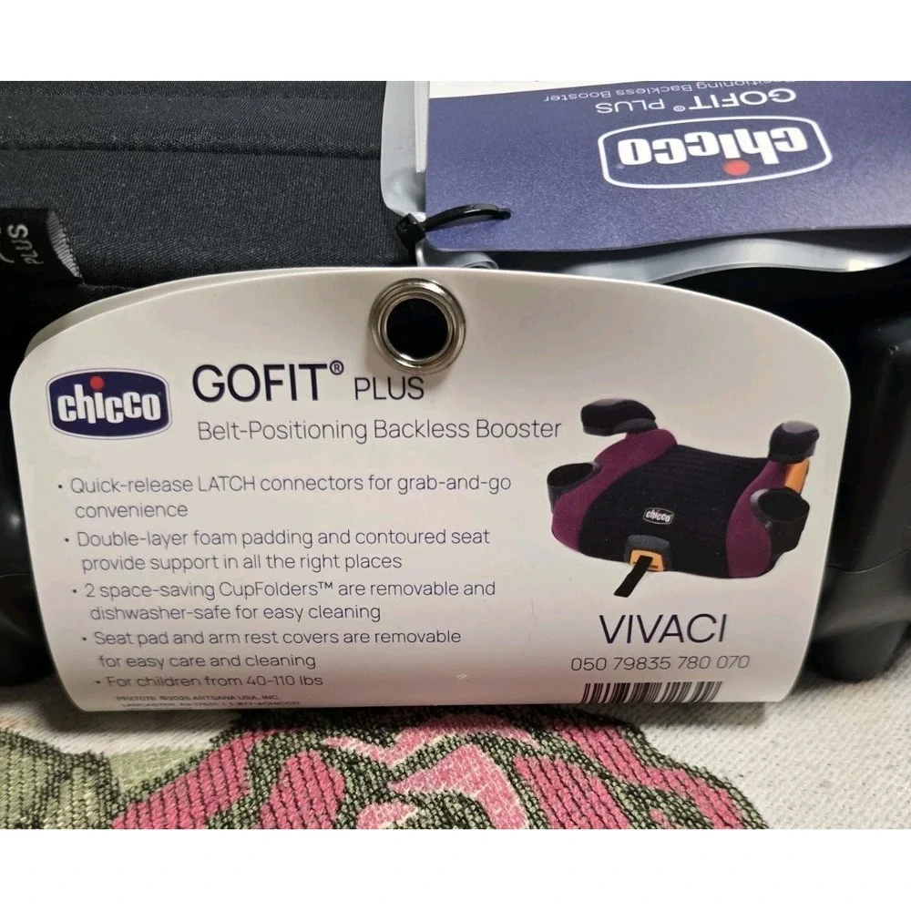New Chicco GoFit Plus Backless Booster Car Seat In Burgundy Up‎ To 40 lbs