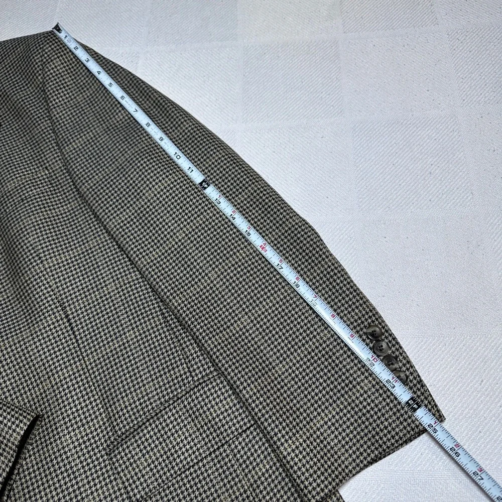 Jos A Bank Sport Coat Mens 42L Silk Wool Houndstooth Brown Two Button Blazer