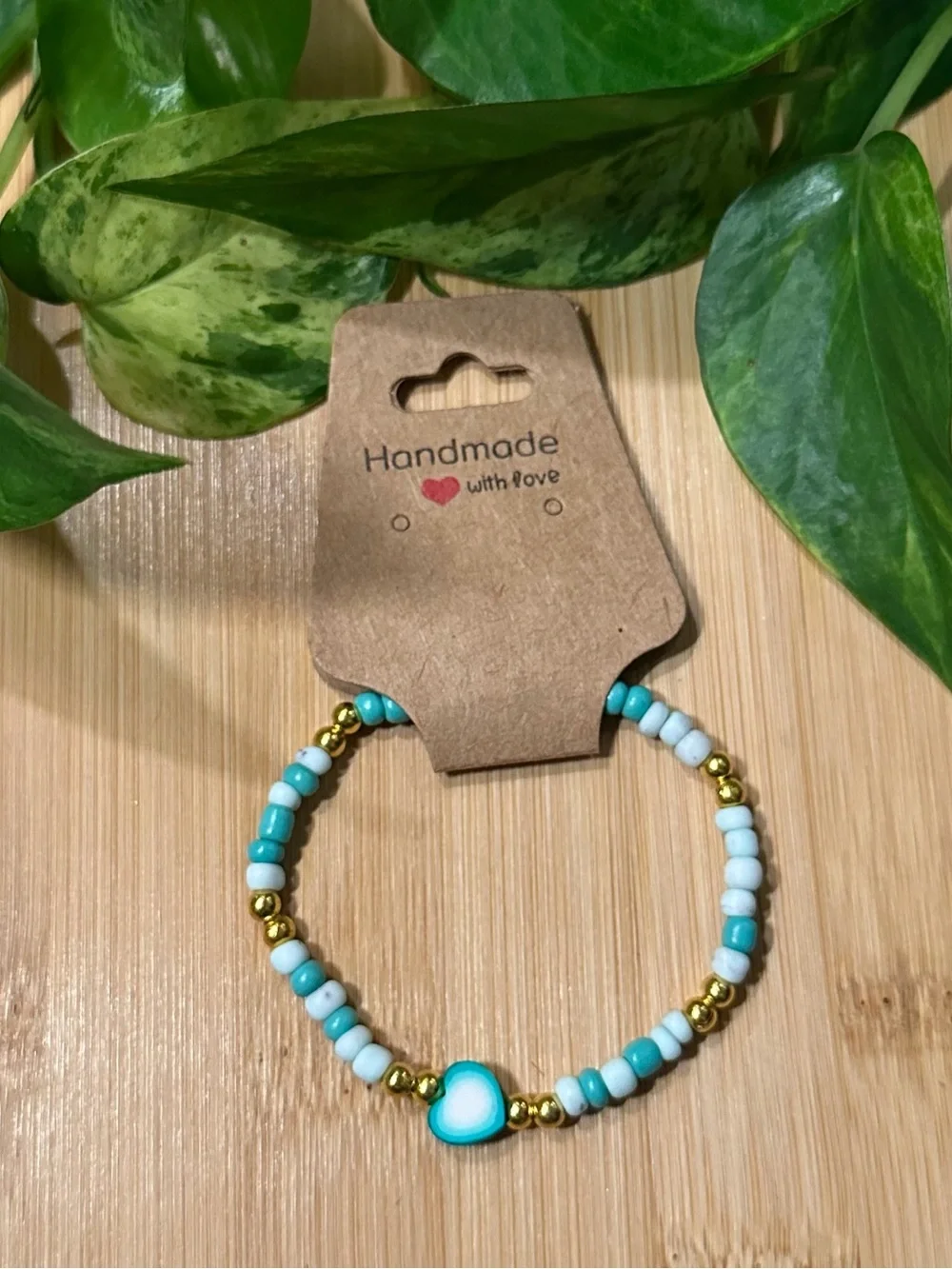 💖✨ Heart Stretchy Beaded Bracelet | Handmade | Clay Heart Charm 💖