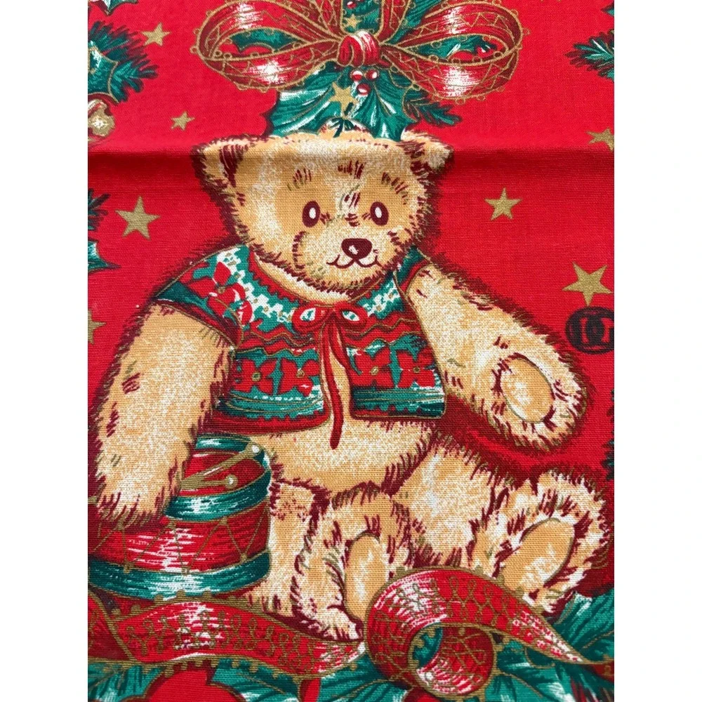 Christmas Teddy Bear Table Runner Red Green Holly  Stars Holiday Decor 14x34‎
