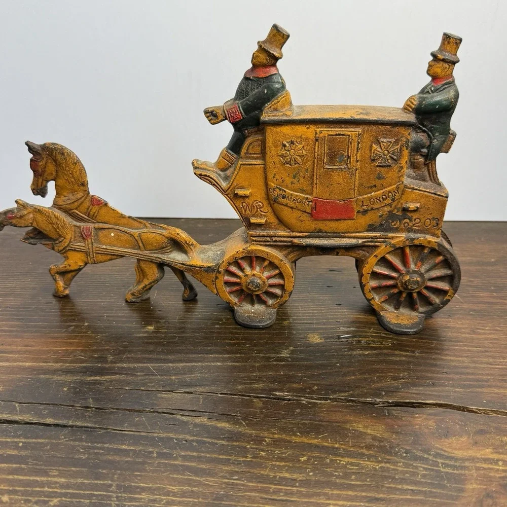 Antique 1930s Royal Mail London Coach Painted Cast Iron Doorstop‎ Double Sided.