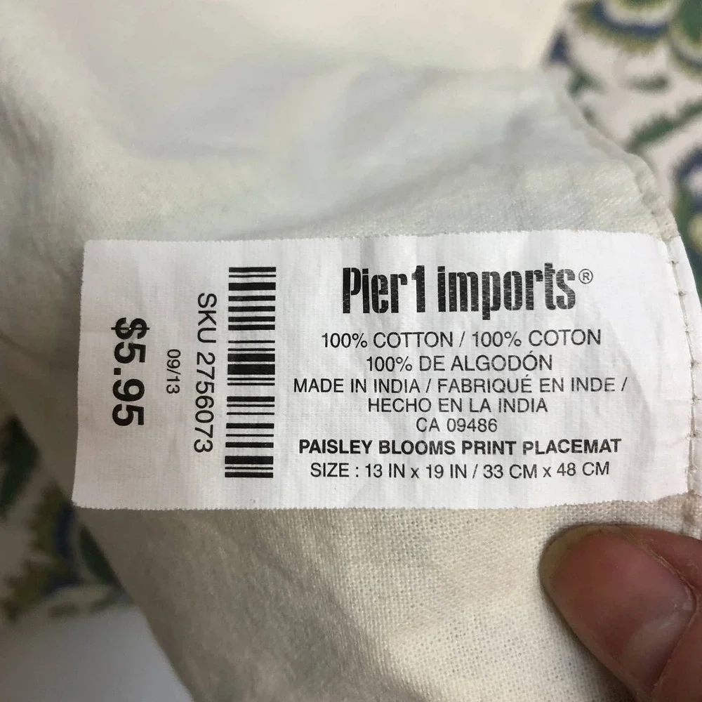 Pier 1 Imports Placemats 100% Cotton Rectangular Floral Multicolor Set of 8‎