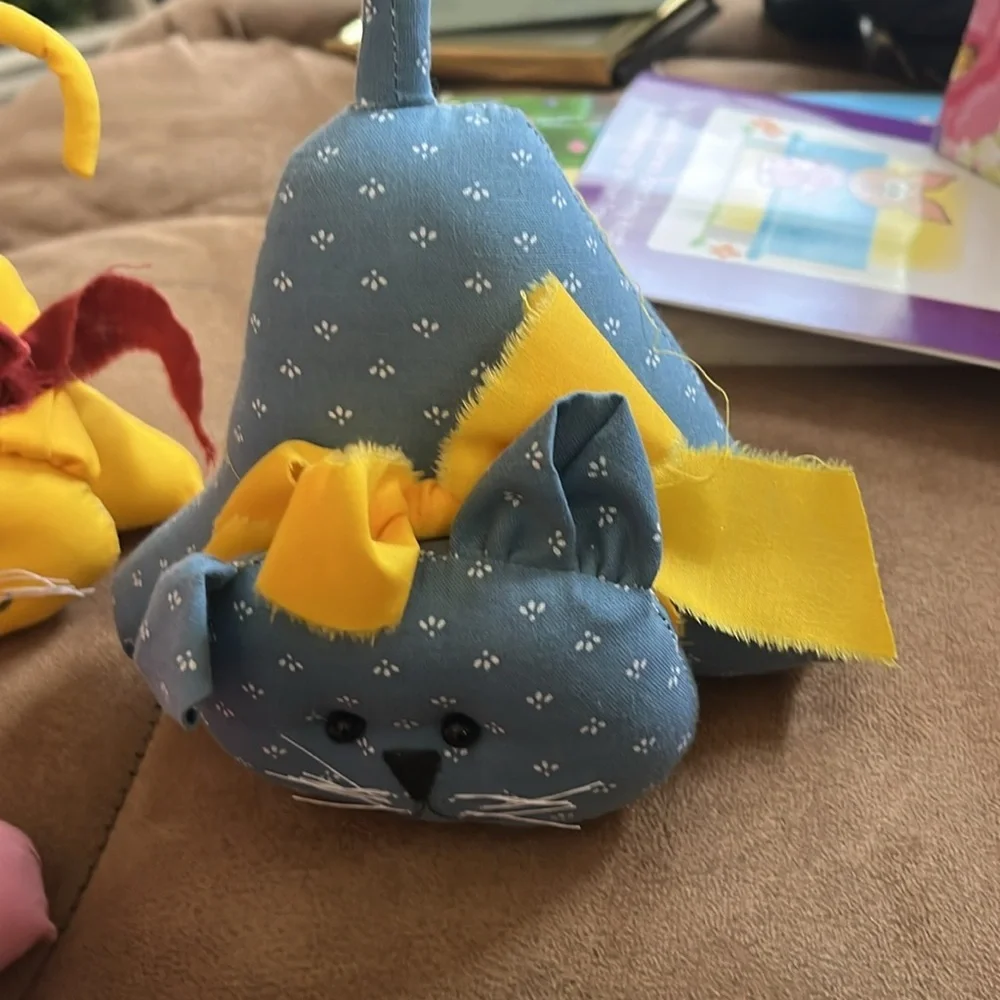 Three Handmade Vintage Fabric Stuffed Cats