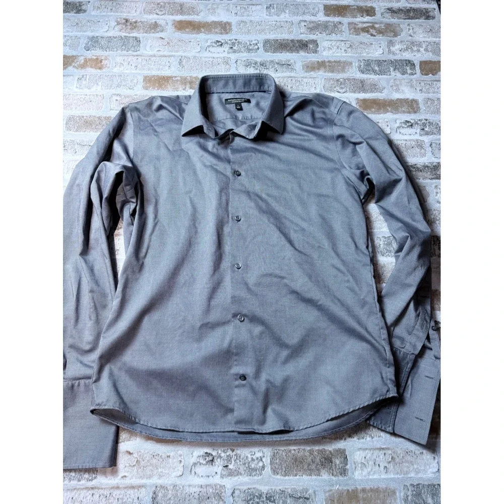 Banana Republic Mens Non-Iron Slim Fit Dress‎ Shirt Grey French Cuff Large L