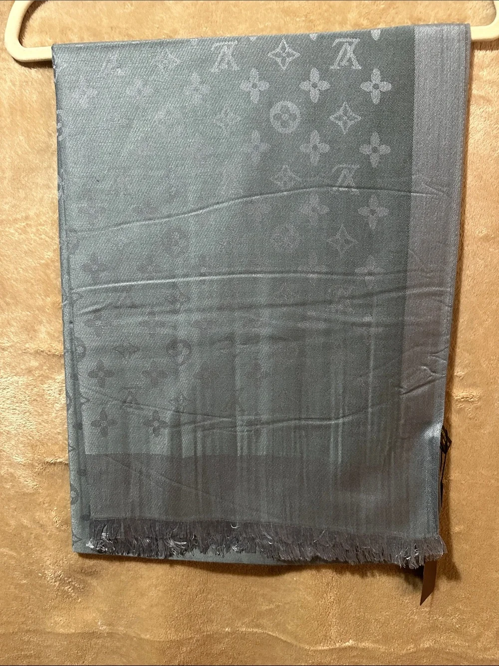 Women’s elegant silver -Grey Monogram Silk Scarf