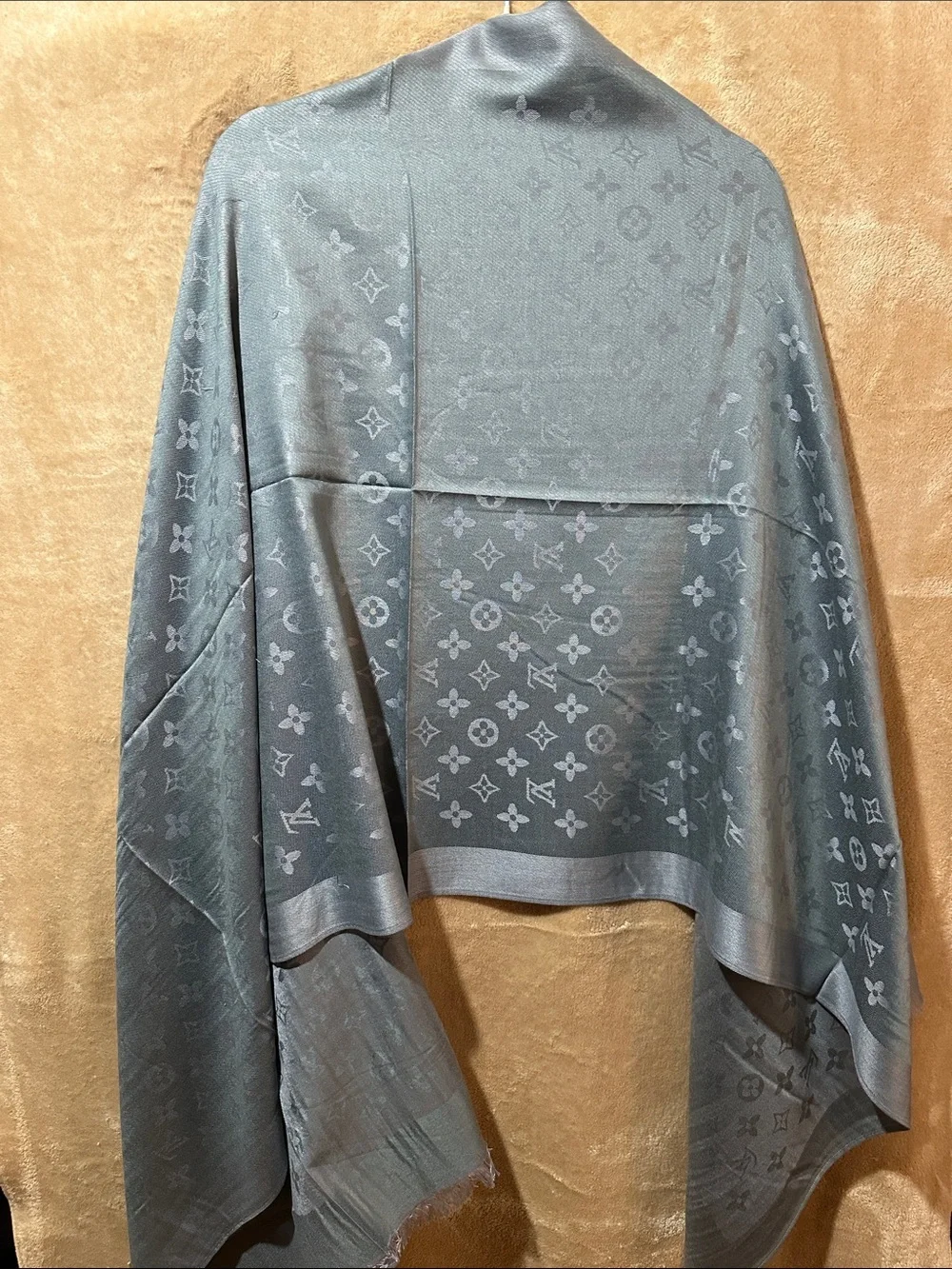 Women’s elegant silver -Grey Monogram Silk Scarf