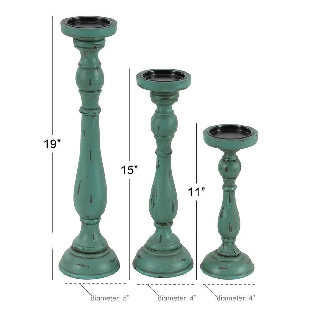 Pier 1 Imports Traditional Turquoise Wood Set of 3 Candle Holders