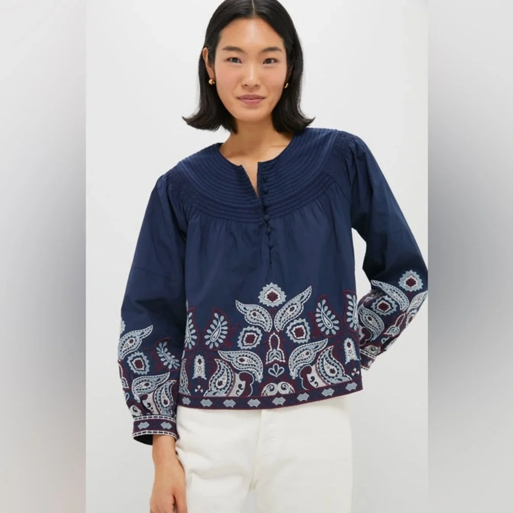 TUCKERNUCK Navy Embroidered Lucia Blouse