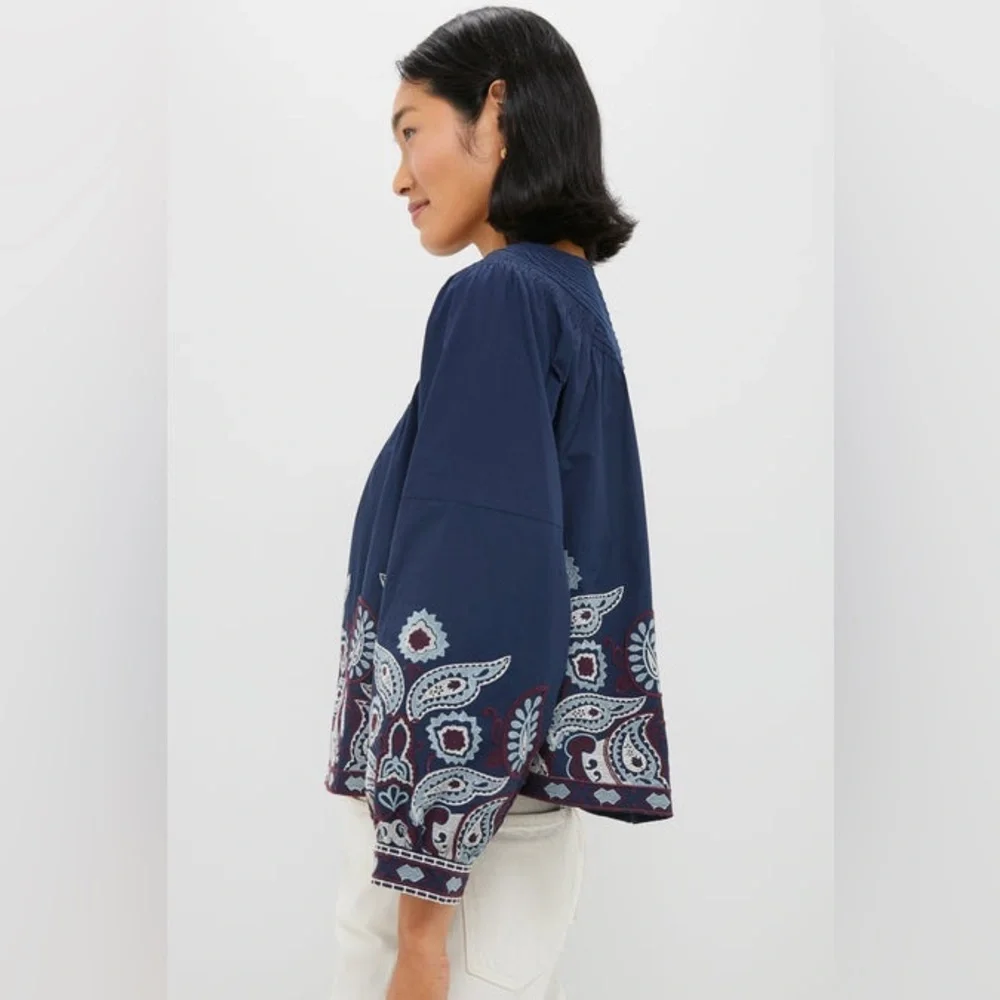 TUCKERNUCK Navy Embroidered Lucia Blouse