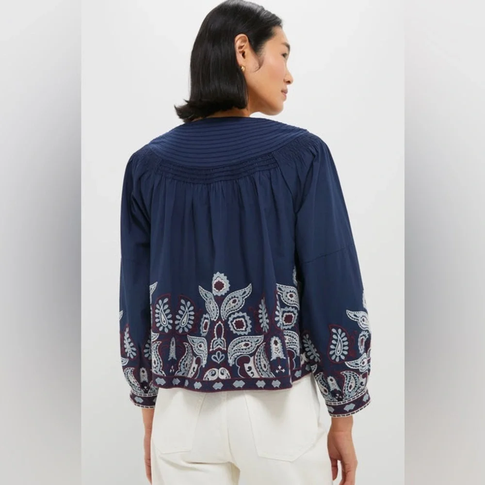 TUCKERNUCK Navy Embroidered Lucia Blouse
