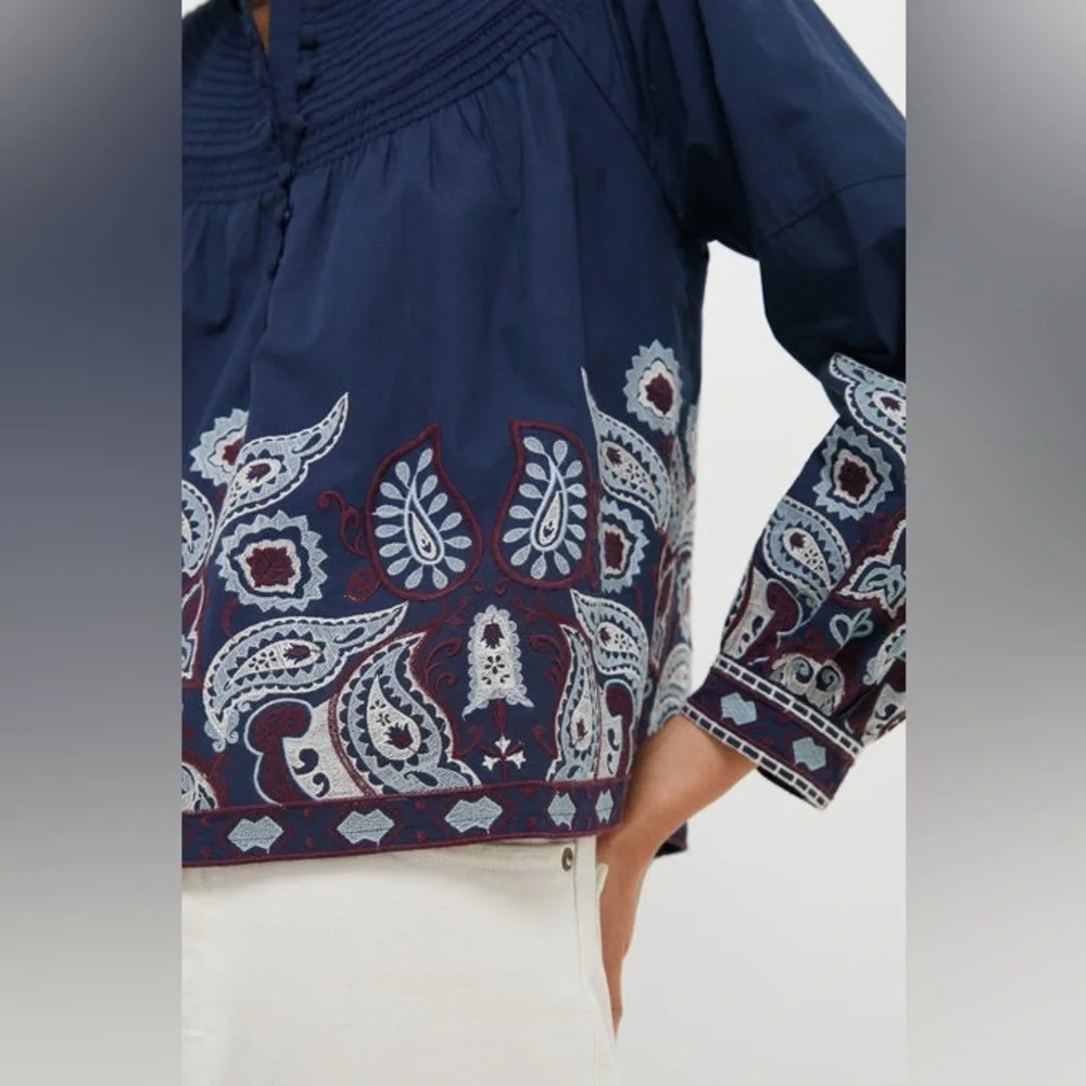 TUCKERNUCK Navy Embroidered Lucia Blouse