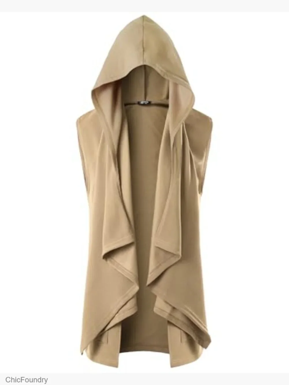 Sleeveless Ruffle Shawl Collar Cardigan Lightweight Hooded Vest Sweater
