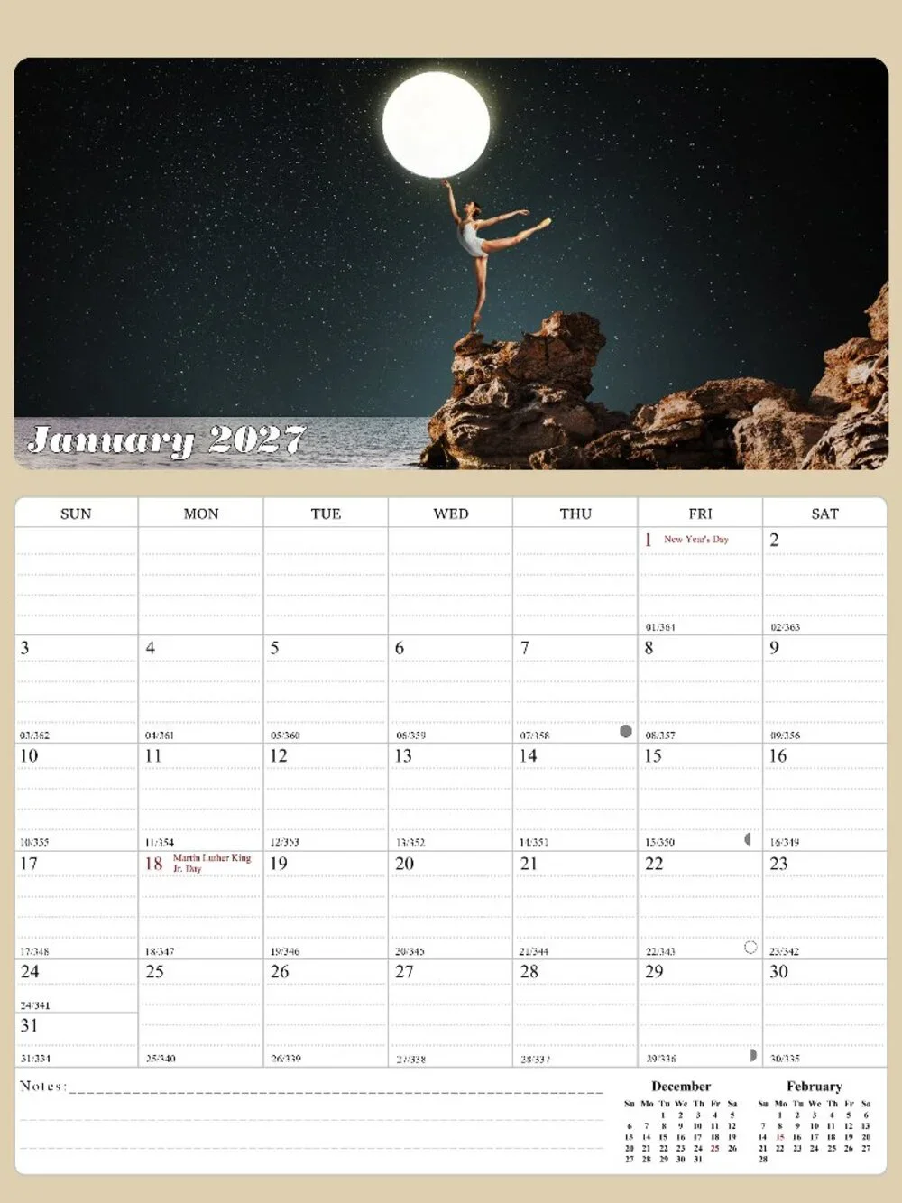 2027 Calendar Magnetic Peel & Stick 12 Months 8.5
