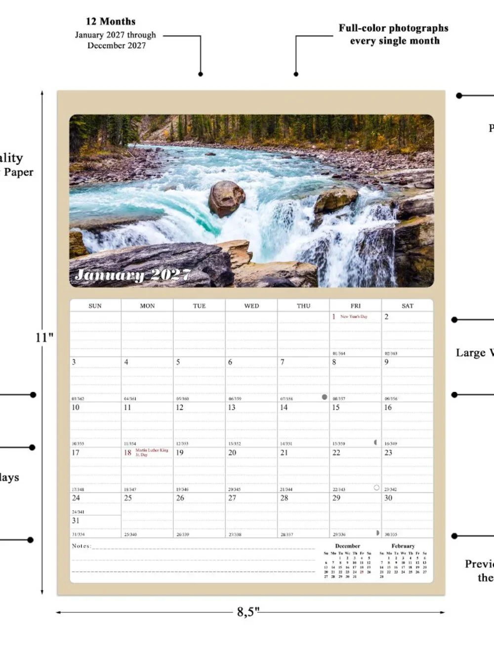 2027 Calendar Magnetic Peel & Stick 12 Months 8.5
