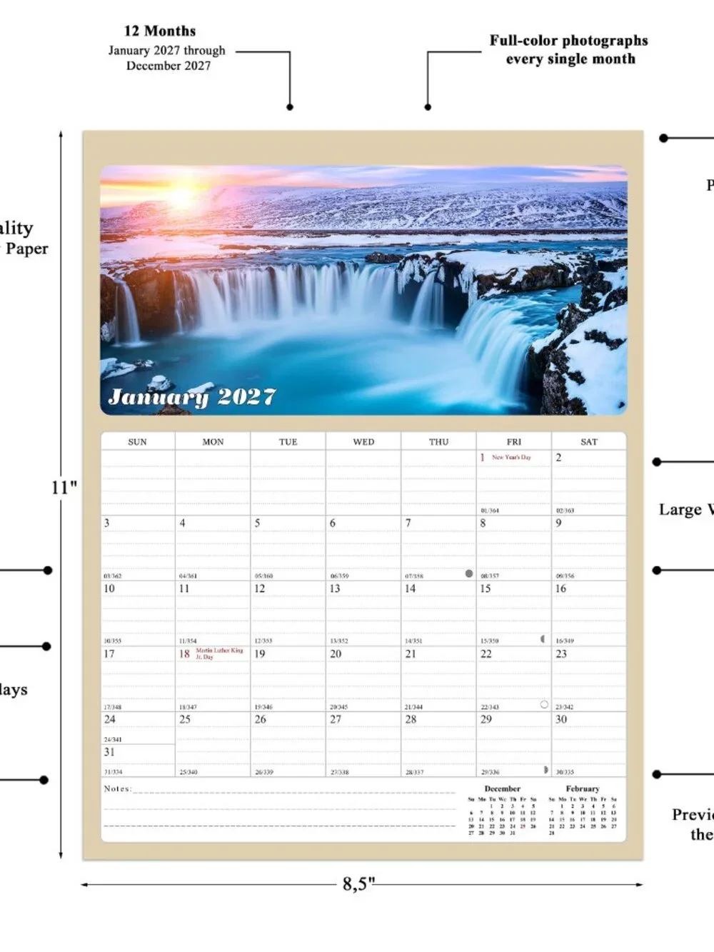 2027 Calendar Magnetic Peel & Stick 12 Months 8.5