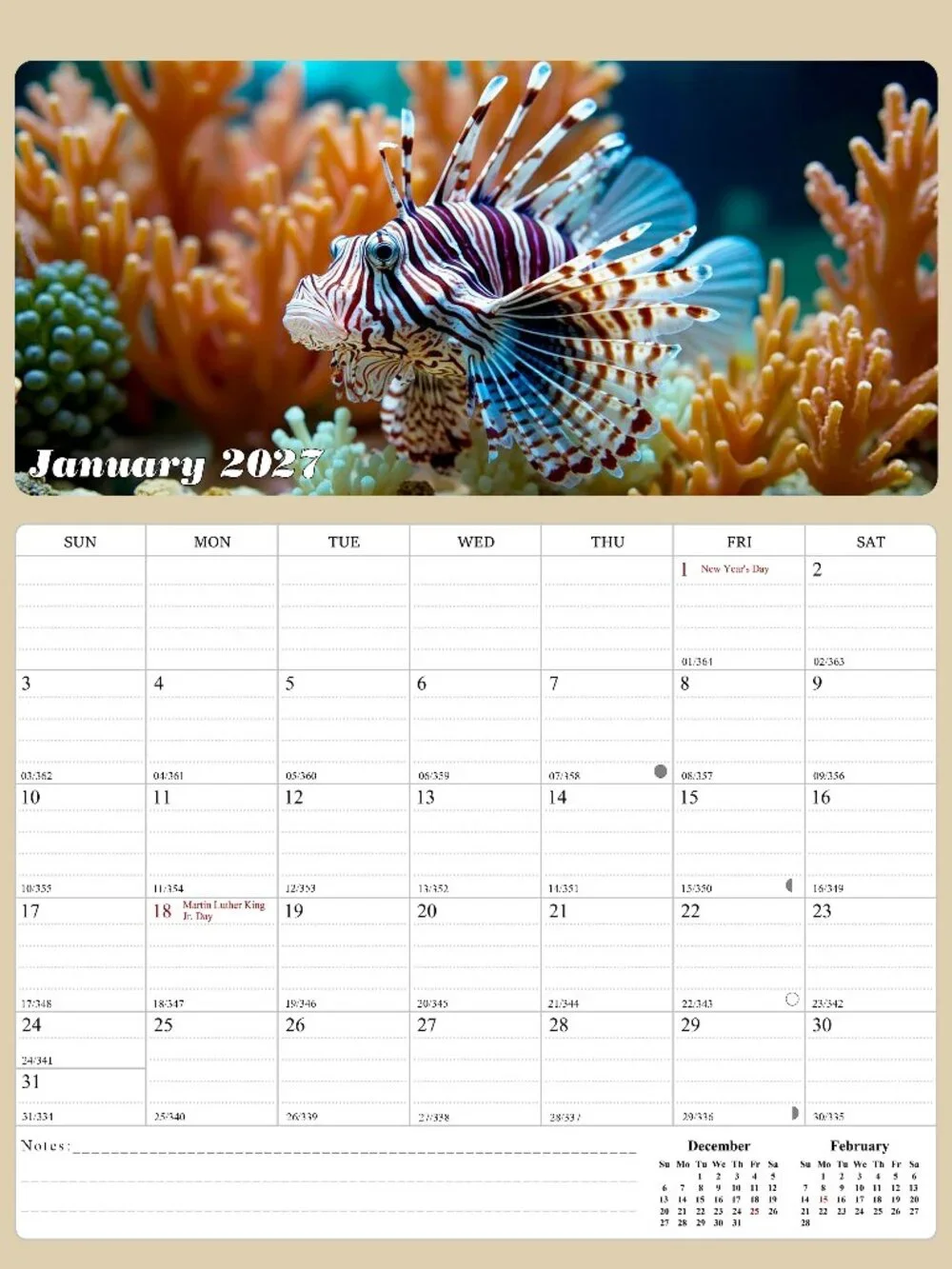 2027 Calendar Magnetic Peel & Stick 12 Months 8.5