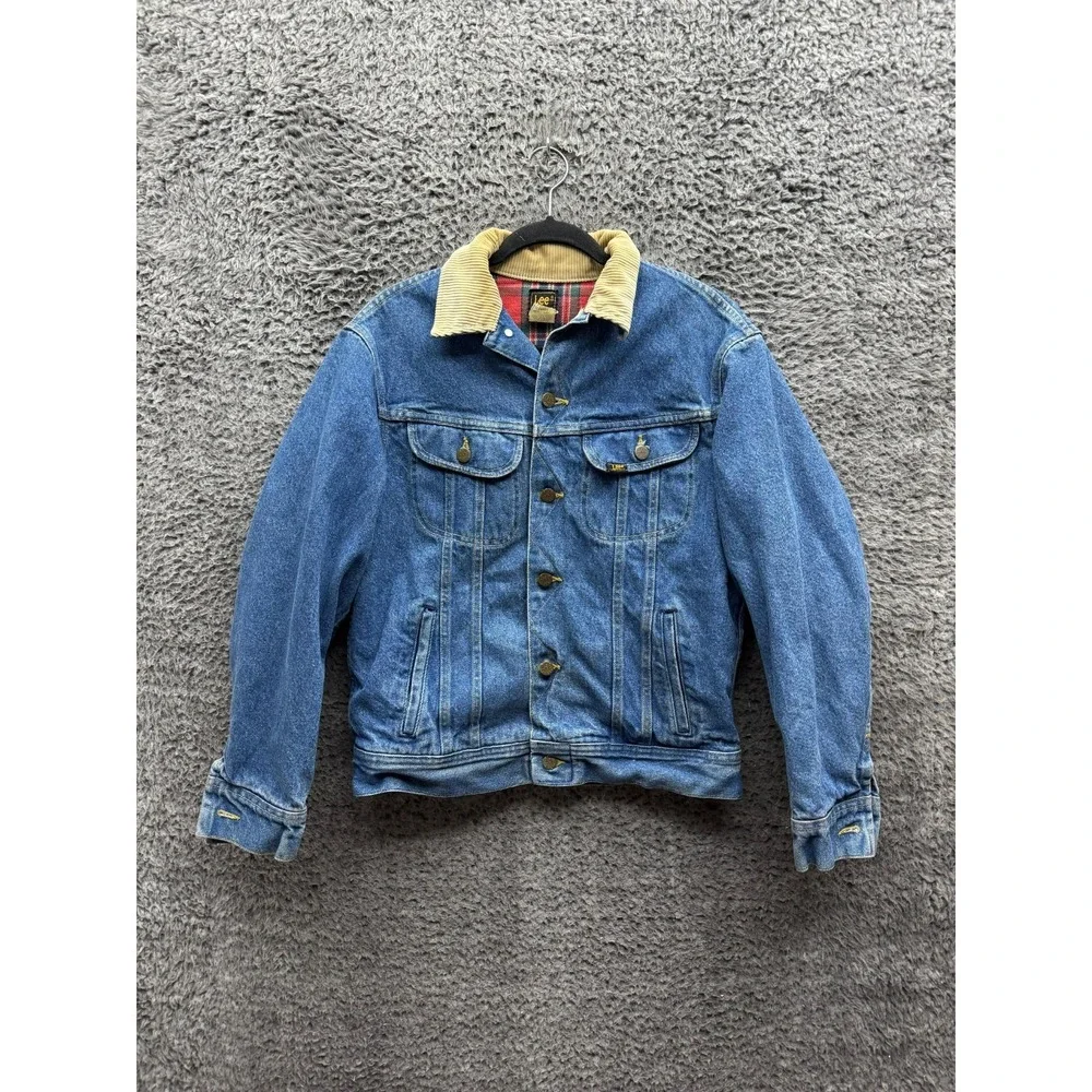 Vintage 80s Lee Storm Rider Flannel Lined Denim Trucker Jacket Blue Mens Size S